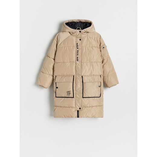 Reserved - Wodoodporny płaszcz z kapturem - beżowy Reserved 134 (8 lat) Reserved okazja