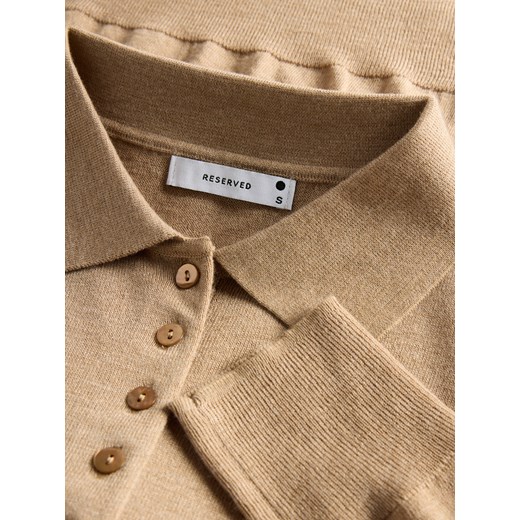 Reserved - Sweter polo z domieszką wełny - beżowy Reserved M Reserved