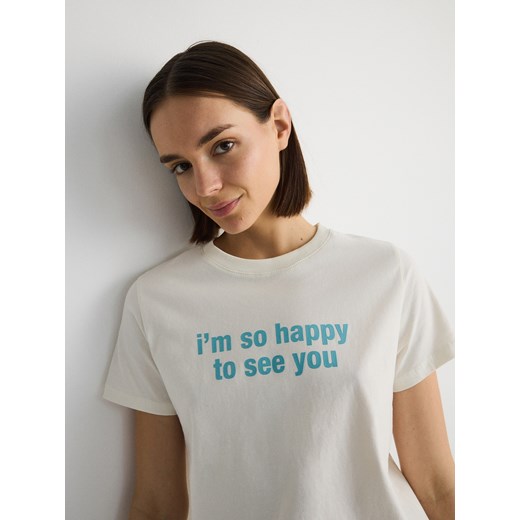 Reserved - T-shirt z nadrukiem - złamana biel Reserved XL Reserved