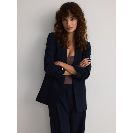 Reserved - Marynarka z marszczonymi rękawami - granatowy Reserved M Reserved