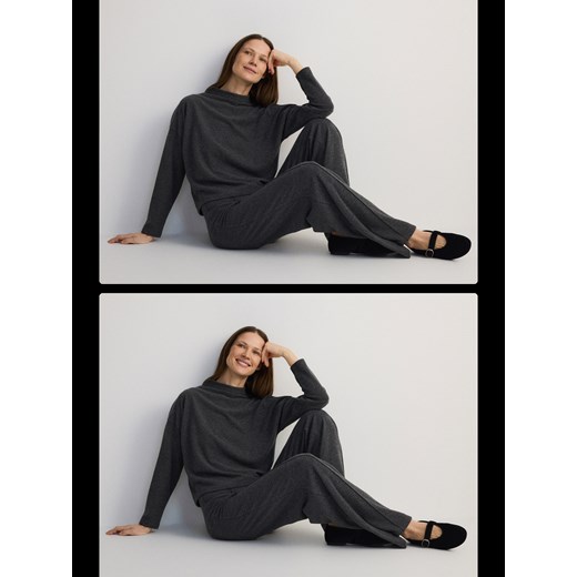 Reserved - Szerokie spodnie z przeszyciami - ciemnoszary Reserved S Reserved