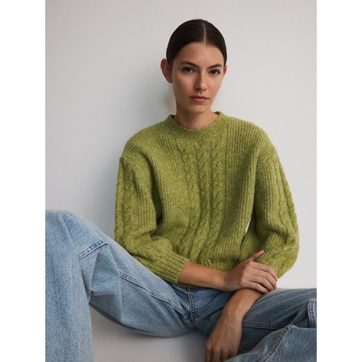 Reserved - Sweter z warkoczowym splotem - zielony ze sklepu Reserved w kategorii Swetry damskie - zdjęcie 178301315