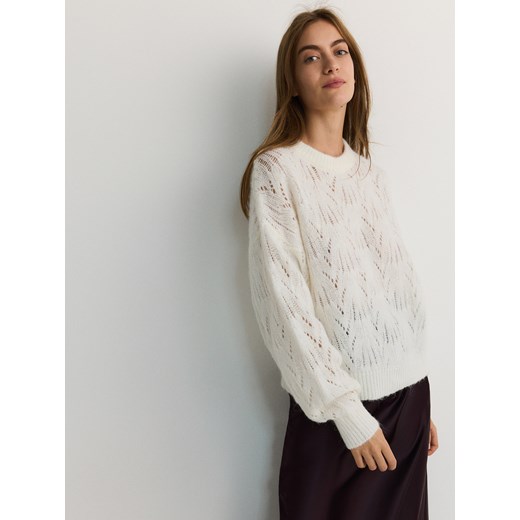 Reserved - Sweter z wełną - kremowy Reserved L okazyjna cena Reserved