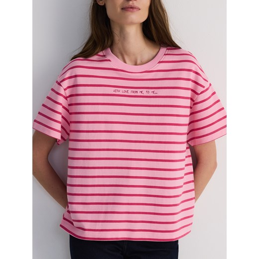Reserved - T-shirt z haftowanym napisem - wielobarwny Reserved XS Reserved