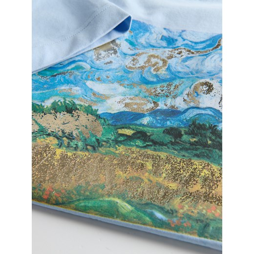 Reserved - Bawełniany t-shirt z nadrukiem - jasnoniebieski Reserved S Reserved