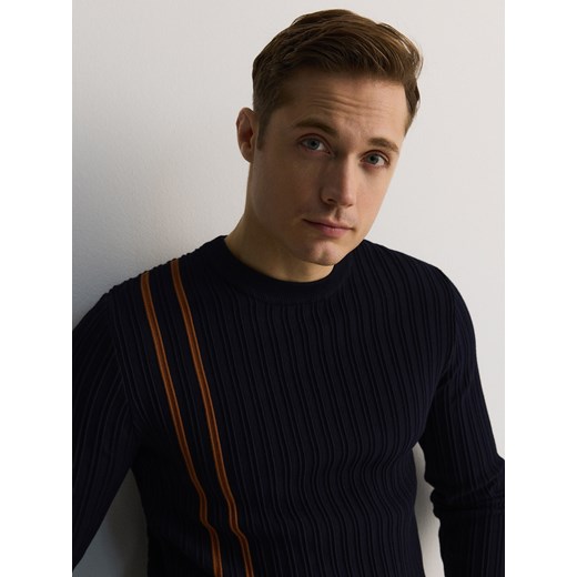 Reserved - Sweter z wiskozą - granatowy Reserved S Reserved