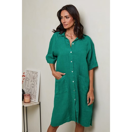Le Monde du Lin Lniana sukienka w kolorze zielonym ze sklepu Limango Polska w kategorii Sukienki - zdjęcie 178303808