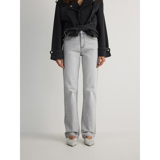Reserved - Jeansy straight z wysokim stanem - jasnoszary Reserved 46 okazyjna cena Reserved