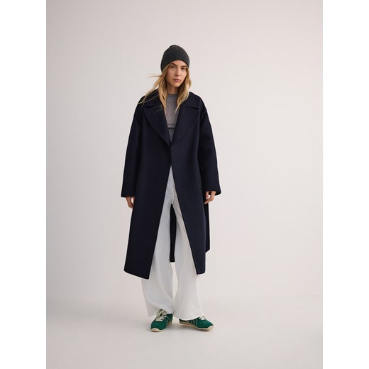 Reserved - Płaszcz z wełną Manteco - granatowy Reserved M Reserved wyprzedaż