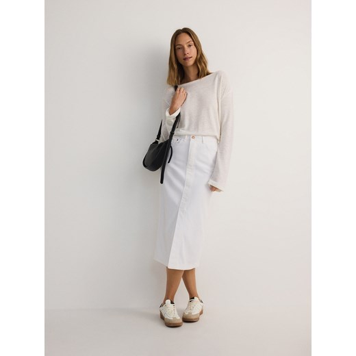 Reserved - Jeansowa spódnica midi - biały Reserved S wyprzedaż Reserved