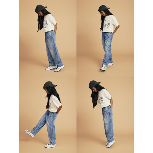 Reserved - Jeansy skater z łańcuszkiem - niebieski ze sklepu Reserved w kategorii Spodnie dziewczęce - zdjęcie 178324075