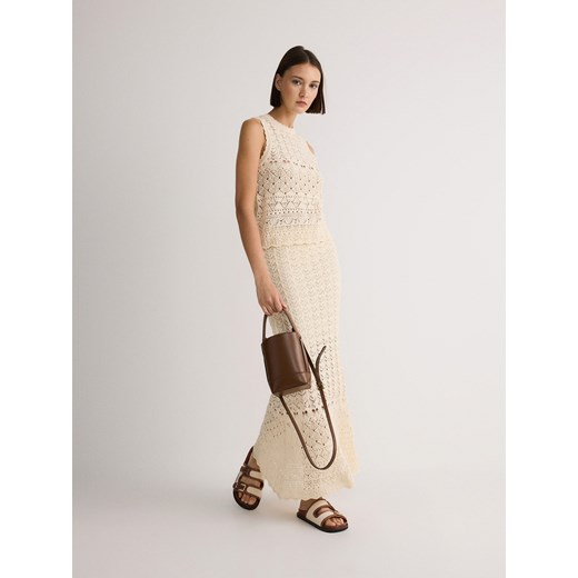Reserved - Ażurowa spódnica maxi - kremowy Reserved S okazyjna cena Reserved