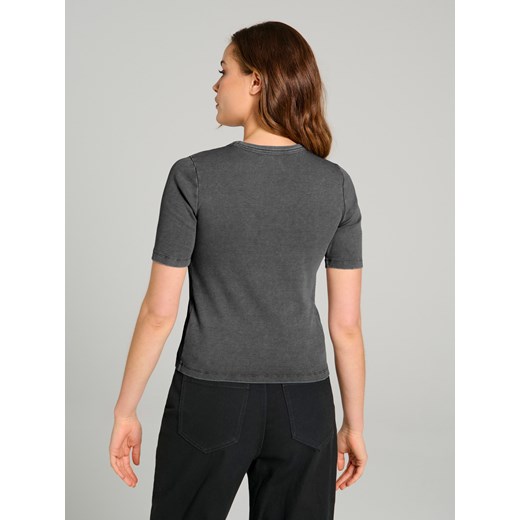 Bluzka damska Sinsay z krótkimi rękawami szara wiosenna z okrągłym dekoltem 