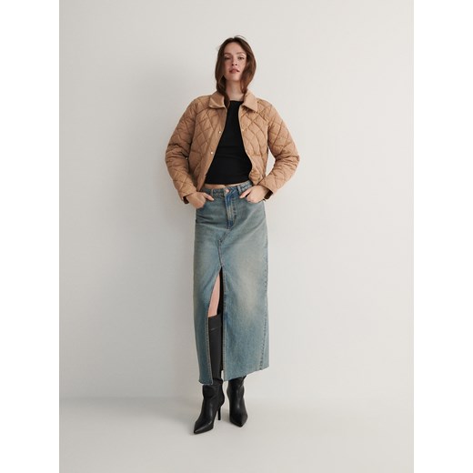 Reserved - Pikowana kurtka z kołnierzem - beżowy Reserved S promocja Reserved