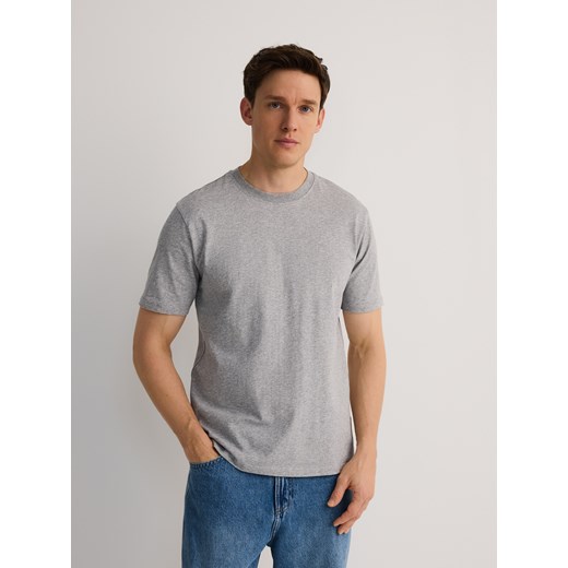 Reserved - Bawełniany t-shirt regular - jasnoszary ze sklepu Reserved w kategorii T-shirty męskie - zdjęcie 178334235