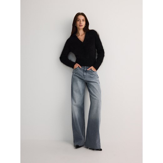 Reserved - Jeansy wide leg z przetarciami - niebieski ze sklepu Reserved w kategorii Jeansy damskie - zdjęcie 178334505