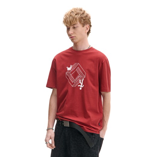 Cropp - Czerwona koszulka z nadrukiem - różowy ze sklepu Cropp w kategorii T-shirty męskie - zdjęcie 178335158
