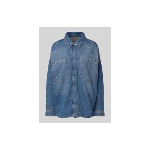 Bluzka jeansowa o kroju regular fit z obszyciem kamieniami stras model ‘EMME MARINE’ ze sklepu Peek&Cloppenburg  w kategorii Koszule damskie - zdjęcie 178338976