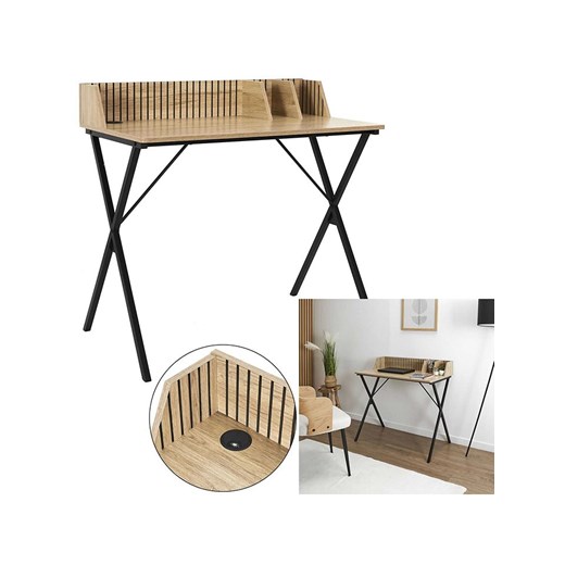 THE HOME DECO FACTORY Biurko &quot;Klaus&quot; w kolorze jasnobrązowo-czarnym - 90 x 84,5 x 50 cm ze sklepu Limango Polska w kategorii Stoliki kawowe - zdjęcie 178340249
