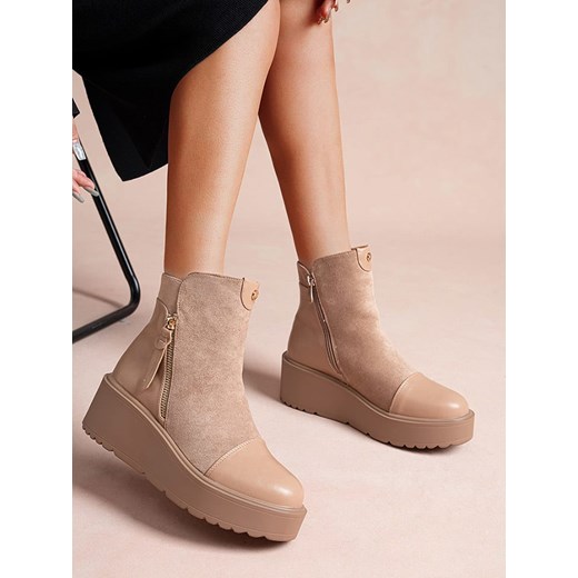 Botki Foreverfolie casual na zamek na koturnie 