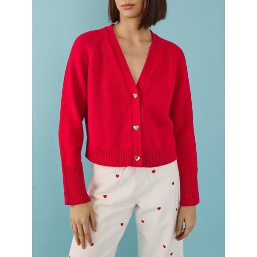 Reserved - Bawełniany kardigan z guzikami - czerwony ze sklepu Reserved w kategorii Swetry damskie - zdjęcie 178342958