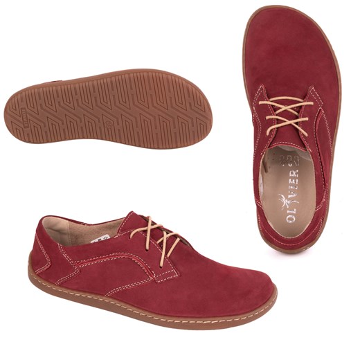 BAREFOOT Damskie minimalistyczne buty skórzane 1082 bordo nubuk ze sklepu butyolivier w kategorii Półbuty damskie - zdjęcie 178345329