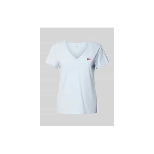 T-shirt z prążkowanym dekoltem w serek ze sklepu Peek&Cloppenburg  w kategorii Bluzki damskie - zdjęcie 178345396
