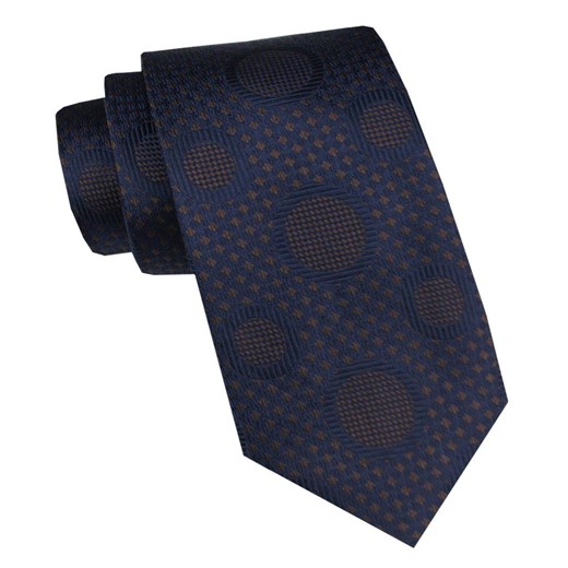 Elegancki i Modny Krawat Jedwabny - Alties - Granat w Duże, Brązowe Grochy KRALTSJ0012 ze sklepu JegoSzafa.pl w kategorii Krawaty - zdjęcie 178348928