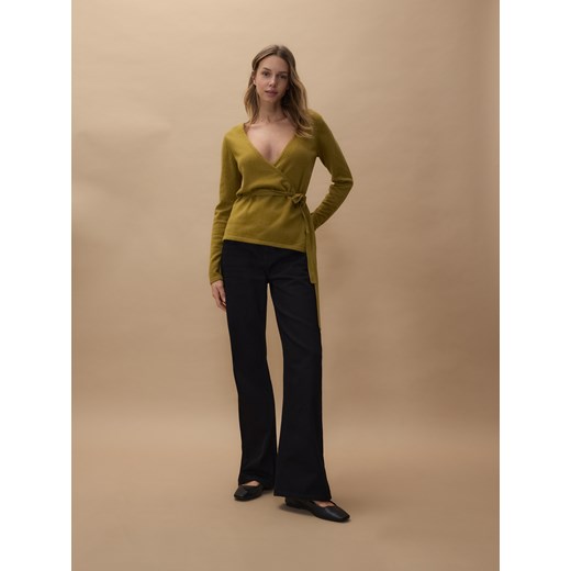 Reserved - Wełniany kardigan z wiązaniem - oliwkowy Reserved S Reserved