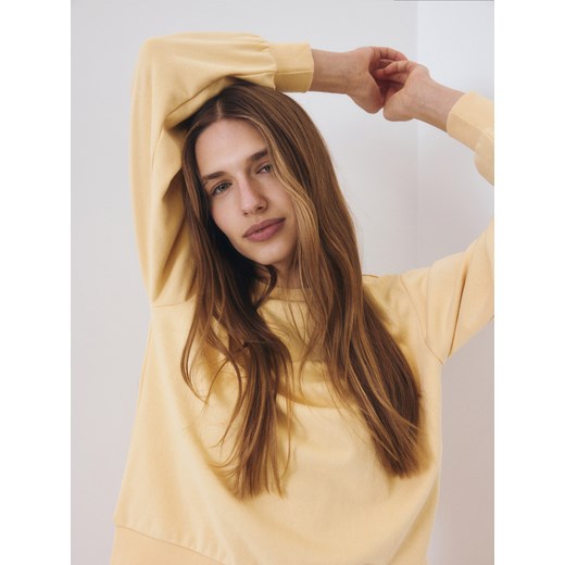 Reserved - Gładka bluza z bawełną - kremowy Reserved XL Reserved