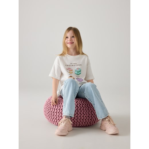 Reserved - T-shirt z nadrukiem Pusheen - złamana biel ze sklepu Reserved w kategorii Bluzki dziewczęce - zdjęcie 178353078