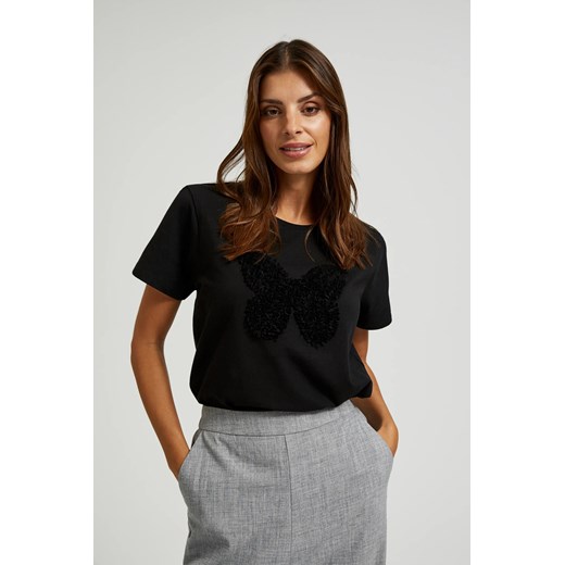 Bawełniany t-shirt z aplikacją czarny ze sklepu Moodo.pl w kategorii Bluzki damskie - zdjęcie 178353356