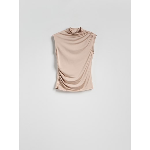 Reserved - Bluzka z ozdobnym marszczeniem - beżowy Reserved L Reserved