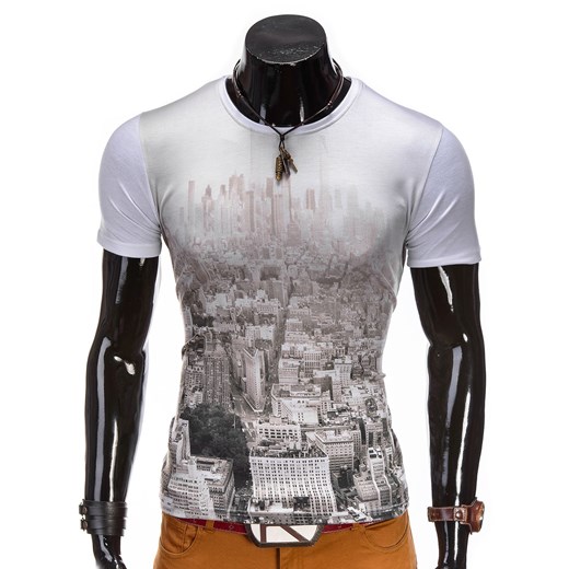 T-SHIRT S394 - BEŻOWA ombre bialy T-shirty męskie z krótkim rękawem