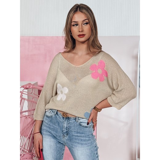 Sweter damski ażurowy BRIGGI beżowy Dstreet MY2332 ze sklepu DSTREET.PL w kategorii Swetry damskie - zdjęcie 178355715