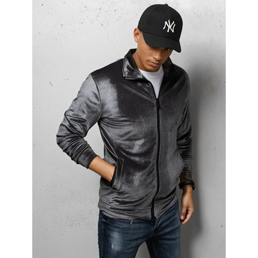 Bluza męska welurowa  szara Dstreet BX5535 ze sklepu DSTREET.PL w kategorii Bluzy męskie - zdjęcie 178355719