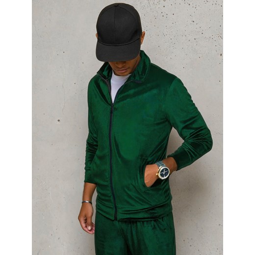 Bluza welurowa  męska zielona Dstreet BX5536 ze sklepu DSTREET.PL w kategorii Bluzy męskie - zdjęcie 178355726