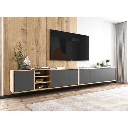 Komplet wiszących szafek rtv dąb wotan + grafit - Foxton 15X Elior One Size Edinos.pl