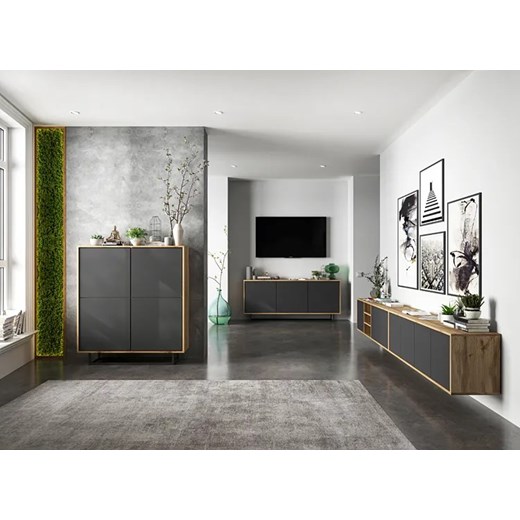 Komplet wiszących szafek rtv dąb wotan + grafit - Foxton 15X Elior One Size Edinos.pl