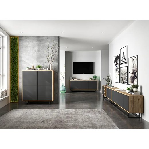 Komplet wiszących szafek rtv dąb wotan + grafit - Foxton 15X Elior One Size Edinos.pl