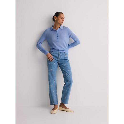 Reserved - Sweter polo z domieszką wełny - jasnoniebieski Reserved S Reserved