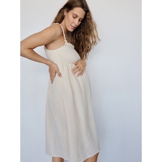 Reserved - Muślinowa sukienka mini na ramiączkach - kremowy ze sklepu Reserved w kategorii Sukienki - zdjęcie 178360266