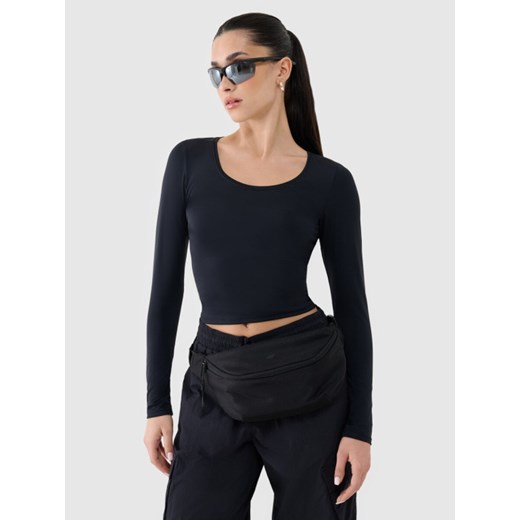 Damski longsleeve basic 4F 4FRSS25TLONF511 - czarny ze sklepu Sportstylestory.com w kategorii Bluzki damskie - zdjęcie 178363175