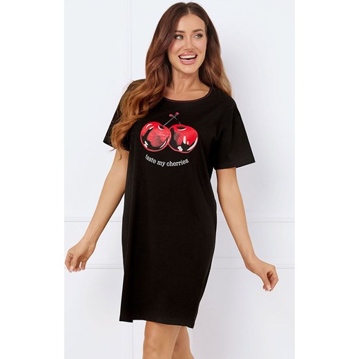 Bawełniana koszula nocna damska na krótki rękaw Cherry, Kolor czarny, Rozmiar S, Italian Fashion ze sklepu Primodo w kategorii Koszule nocne - zdjęcie 178365325