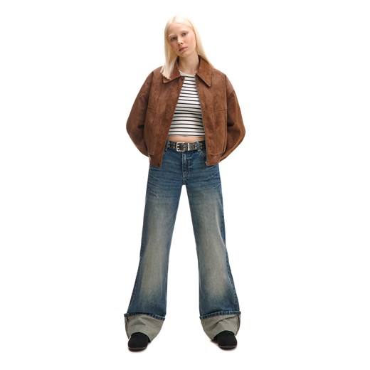 Cropp - Brązowa ramoneska oversize - brązowy Cropp S Cropp