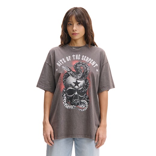 Cropp - Szara koszulka oversize z muzycznym motywem - szary ze sklepu Cropp w kategorii Bluzki damskie - zdjęcie 178368279