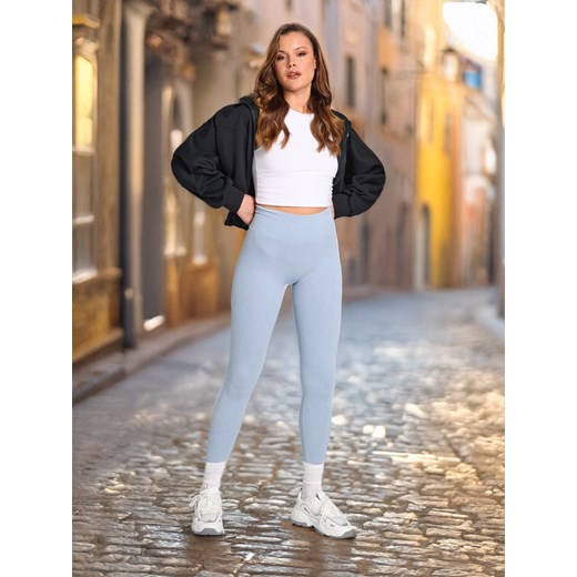 Sinsay - Legginsy high waist w prążek - niebieski Sinsay XXS Sinsay