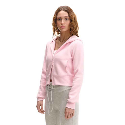 Cropp - Rozpinana różowa bluza z kapturem - różowy ze sklepu Cropp w kategorii Bluzy damskie - zdjęcie 178372578