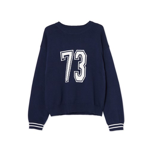 Cropp - Oversizowy sweter z nadrukiem - granatowy Cropp L Cropp