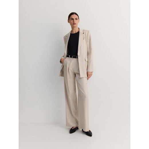 Reserved - Marynarka oversize z wiskozą - beżowy Reserved M Reserved